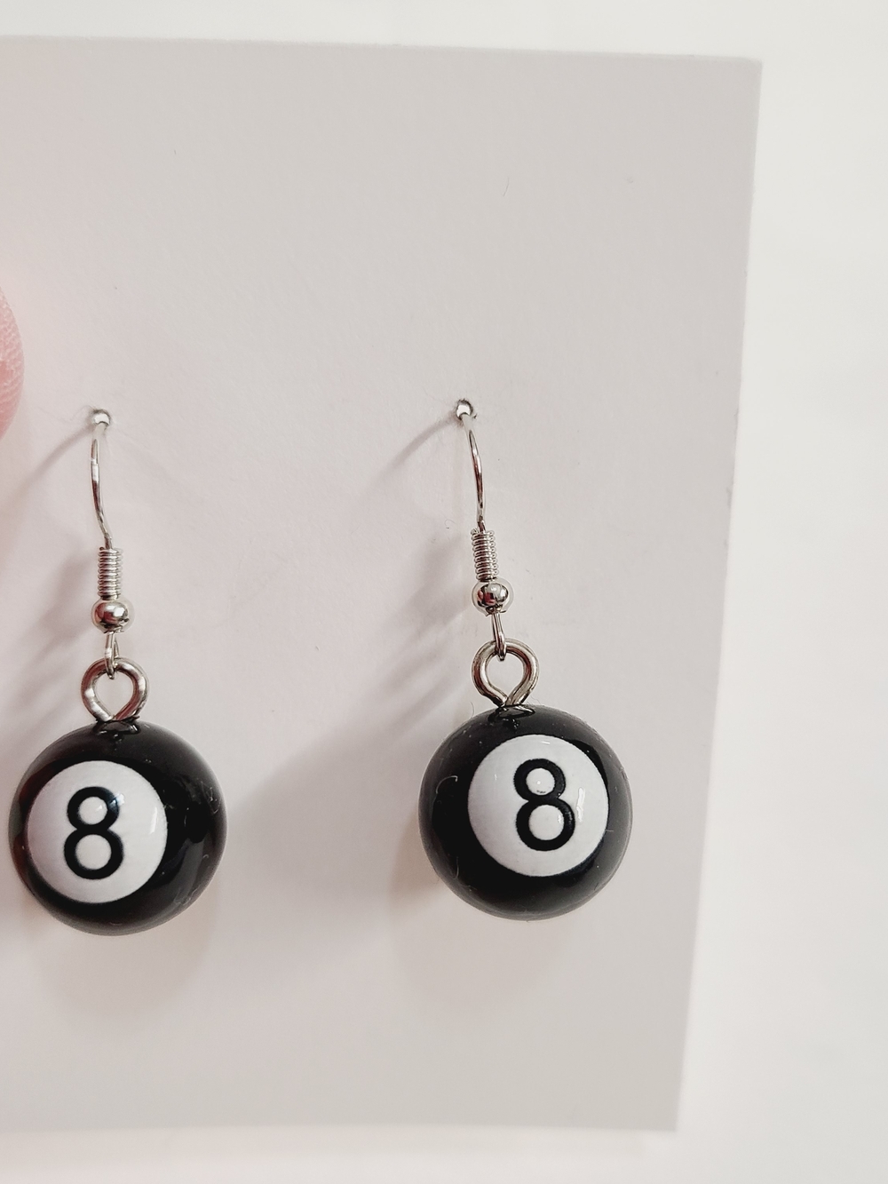Eight Ball Dangle Earrings in Black and White